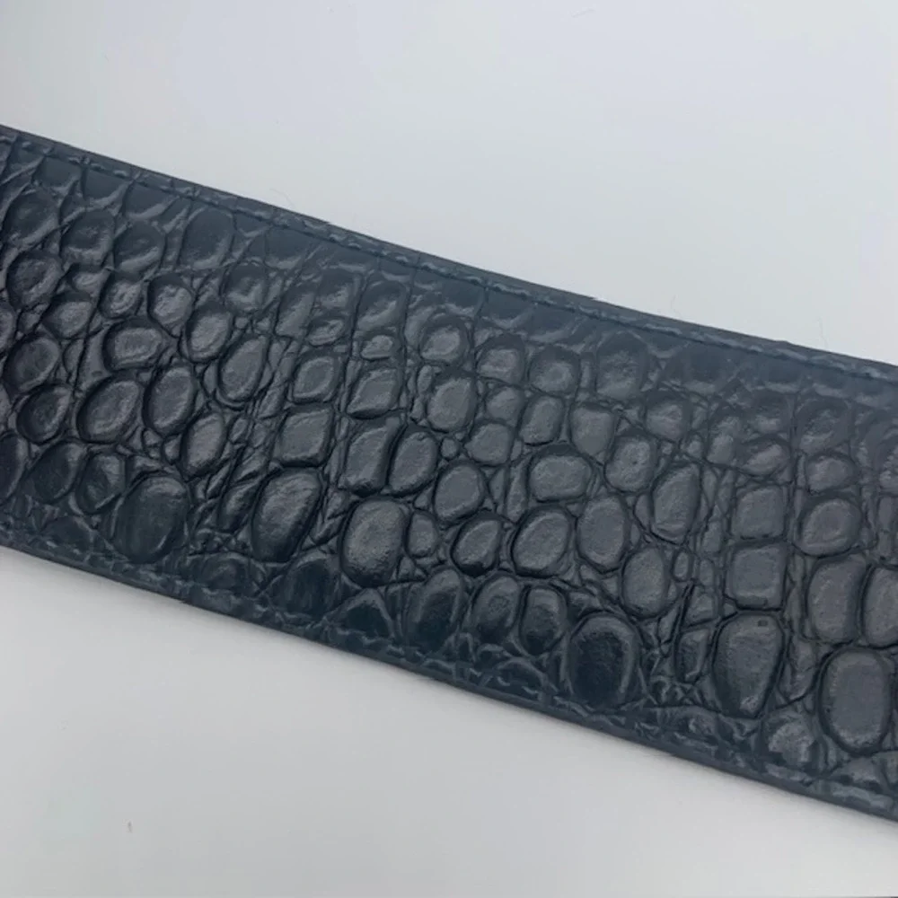 Chico's Black Wide Stretch Belt Croc Embossed Leather Size M/L Waist Belt